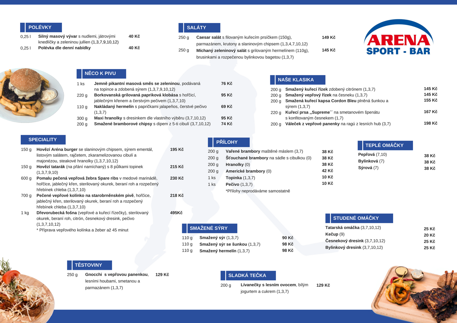 Jídelní a nápojový lístek SportBar Arena